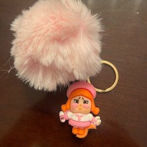 Pink Fluffy Keychain with CryBaby Doll Charm new